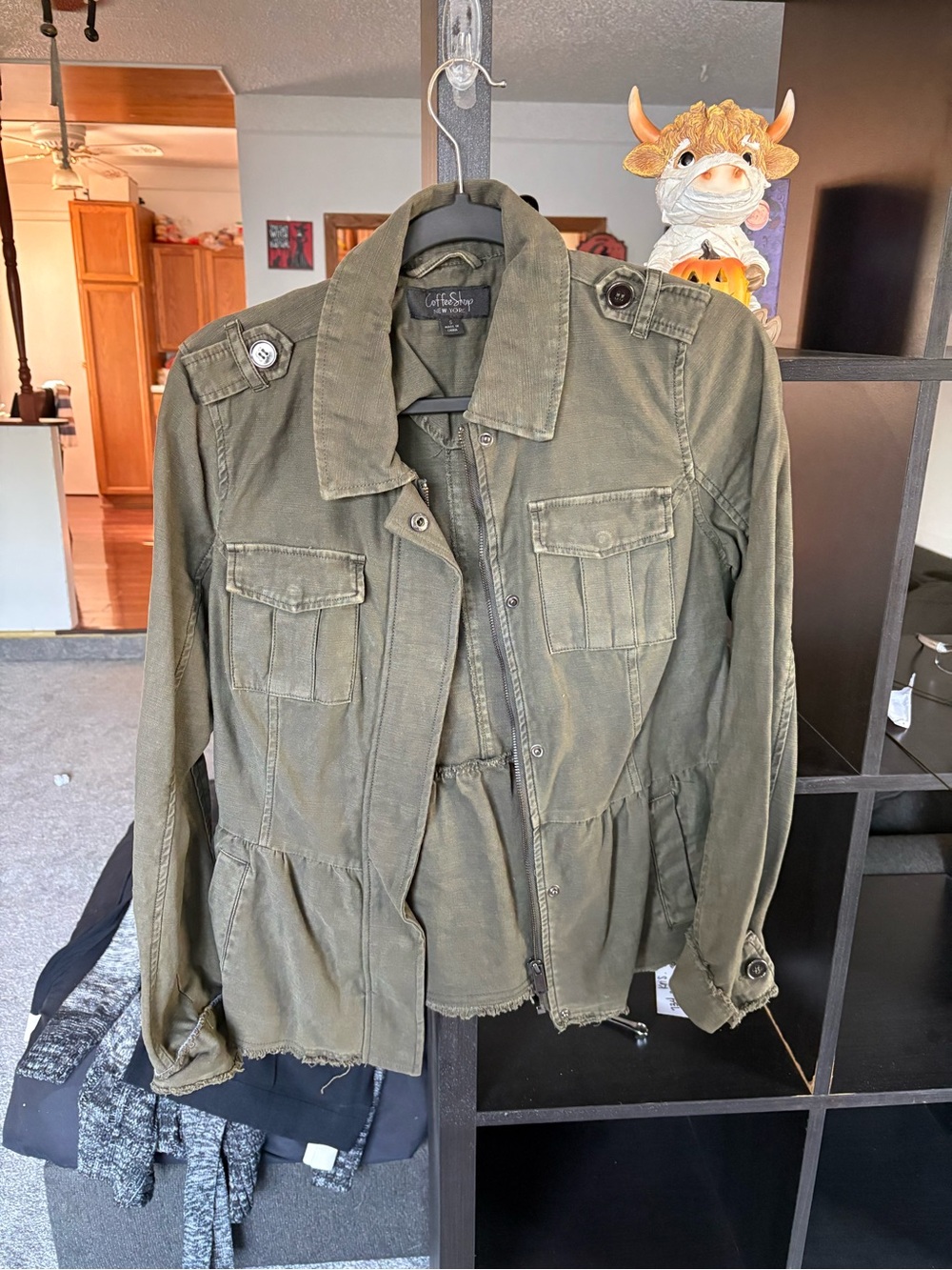 CoffeeShop Military-Style Olive Green Utility Jacket